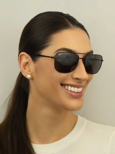 Óculos de Sol Ray-Ban 0RB3755 002/B159 Metal Preto com lentes na cor Cinza