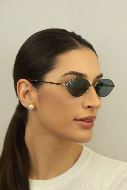Óculos de Sol Ray-Ban Kai 0RB3757 004/2V59 Metal Chumbo com lentes na cor Azul Polarizado 5