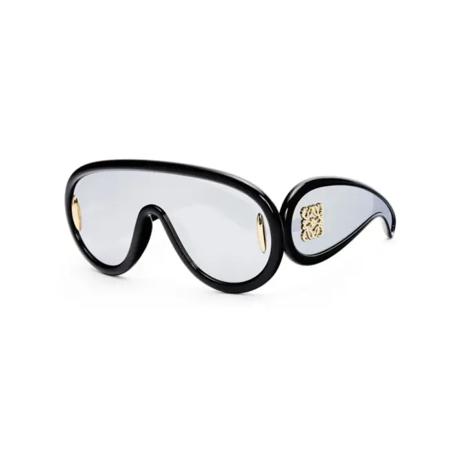 Óculos de Sol Loewe LW40108I_0001C Acetato Preto com lentes na cor Prata Espelhado 1