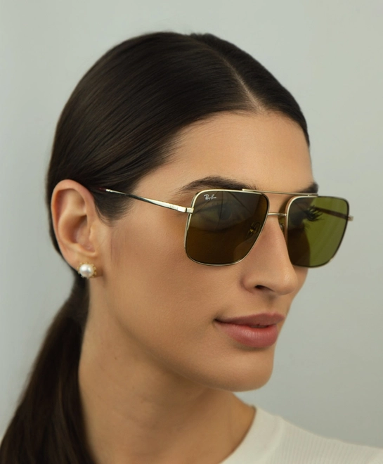 Óculos de Sol Ray-Ban Ari 0RB3758 9213/256 Metal Dourado com lentes na cor Verde 5