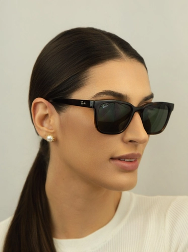 Óculos de Sol Ray-Ban 0RB4448L 710/7156 Acetato Marrom Mesclado com lentes na cor Verde