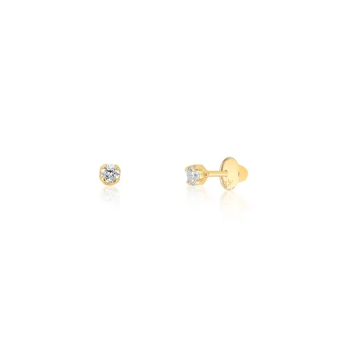 Brinco solitário ouro 18k com 9pts de Diamantes