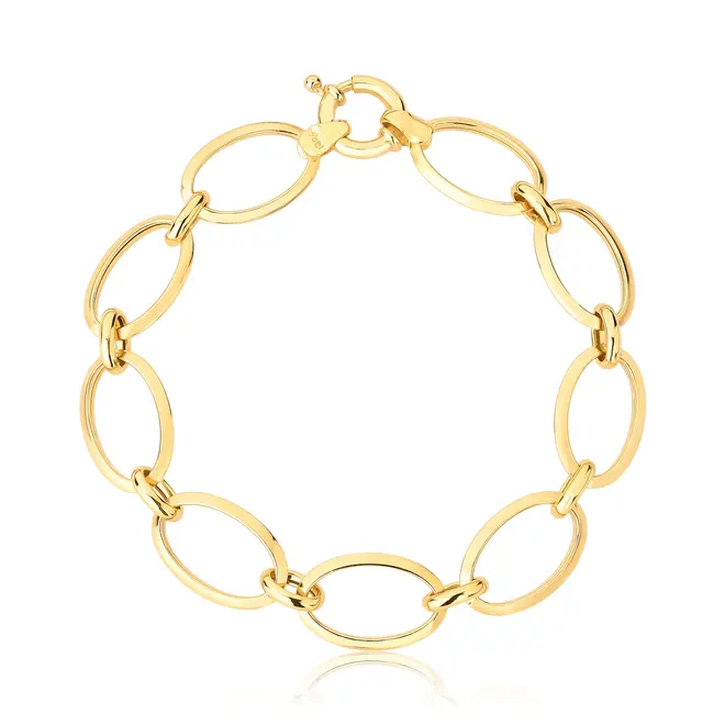 Pulseira elo oval grande ouro 18k polida 18CM 1