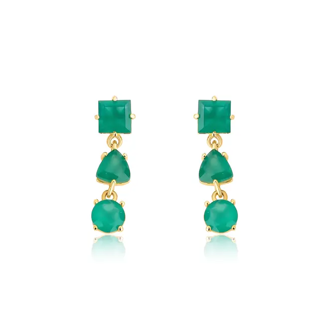 Brinco pingente ouro 18k com gemas de Ágata verde 1