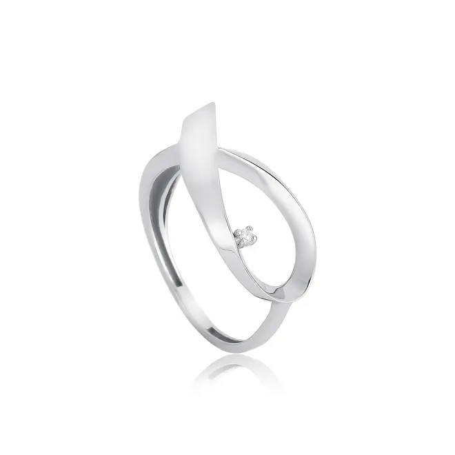 Anel laço vazado ouro branco 18k com um Diamante suspenso 1