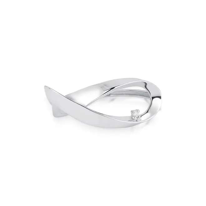 Anel laço vazado ouro branco 18k com um Diamante suspenso 3