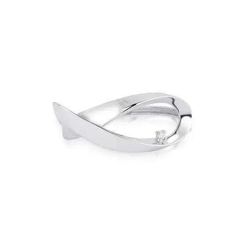 Anel laço vazado ouro branco 18k com um Diamante suspenso