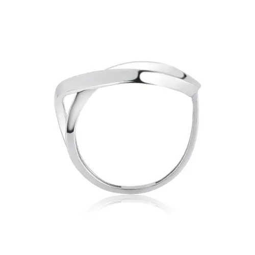 Anel laço vazado ouro branco 18k com um Diamante suspenso