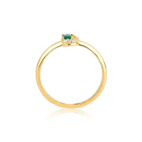 Anel gema oval de Crisoprásio ouro 18k com Safiras brancas Coleção Luxis