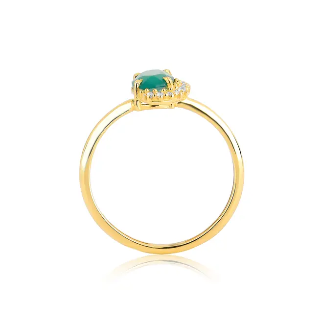Anel gema oval de Crisoprásio ouro 18k contorno de Safiras brancas Coleção Luxis 2
