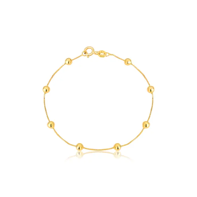 Pulseira infantil malha Veneziana ouro 18k com bolinhas polidas 14CM 1