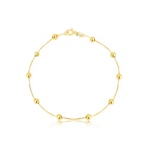 Pulseira infantil ouro18k de bolinhas polidas 15CM