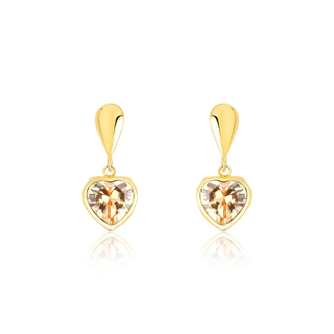 Brinco Essentials gota ouro 18k pingente coração Zircônia Champagne 1