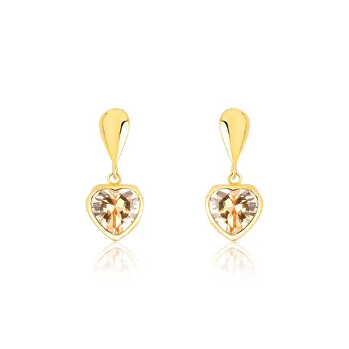 Brinco Essentials gota ouro 18k pingente coração Zircônia Champagne