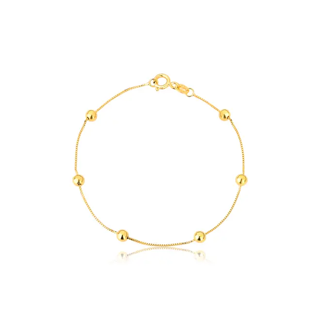 Pulseira infantil ouro 18k de bolinhas polidas 14CM 1