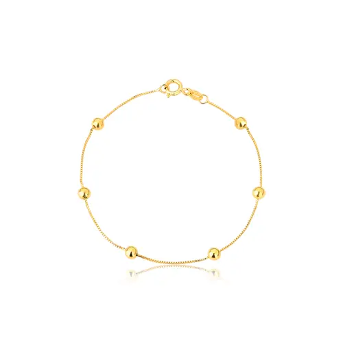 Pulseira infantil ouro 18k de bolinhas polidas 14CM