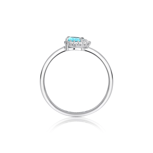 Anel gema oval de Apatita ouro branco 18k com Safiras brancas Coleção Luxis