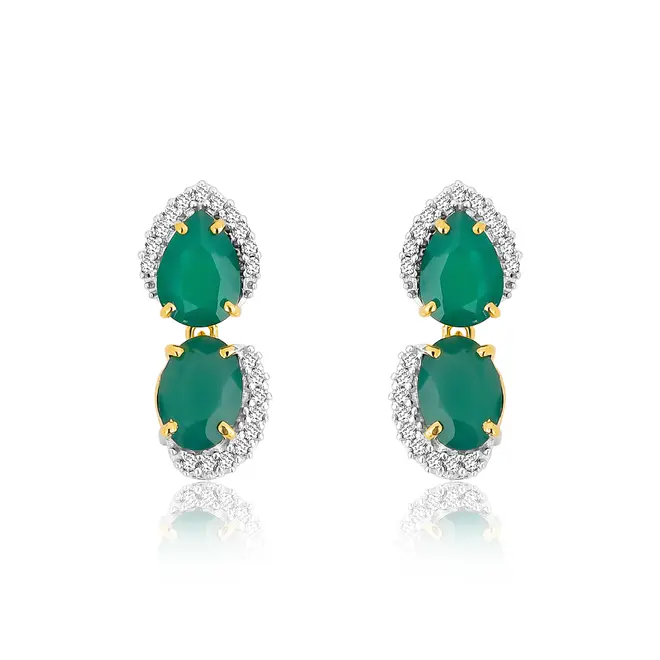 Brinco pingente gemas de Crisoprásio ouro 18k com Diamantes Coleção Luxis 1