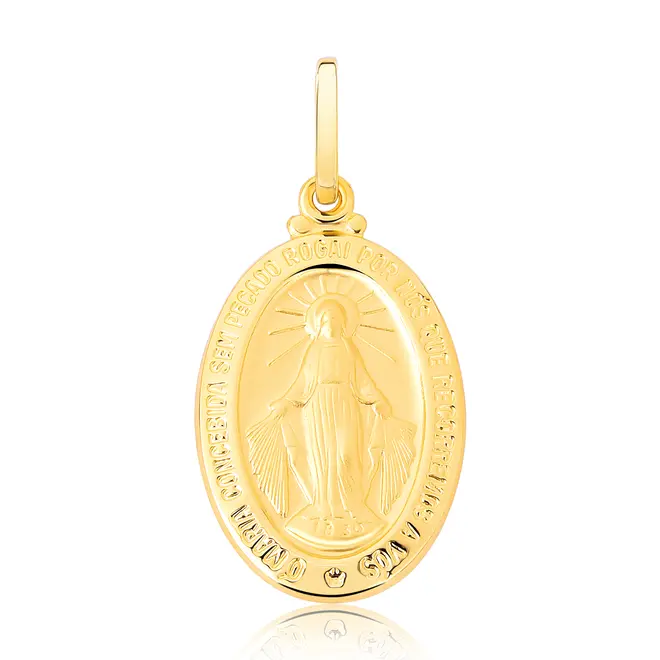 Pingente medalha oval ouro 18k de Nossa Senhora das Graças 1
