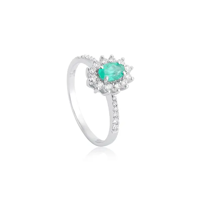 Anel High Alta Joalheria oval de Esmeralda ouro branco 18k com Diamantes 1
