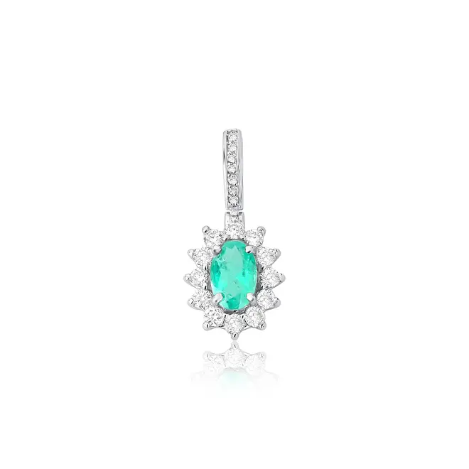 Pingente High Alta Joalheria oval de Esmeralda ouro branco 18k com Diamantes 1