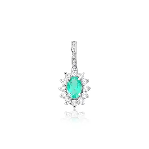 Pingente High Alta Joalheria oval de Esmeralda ouro branco 18k com Diamantes