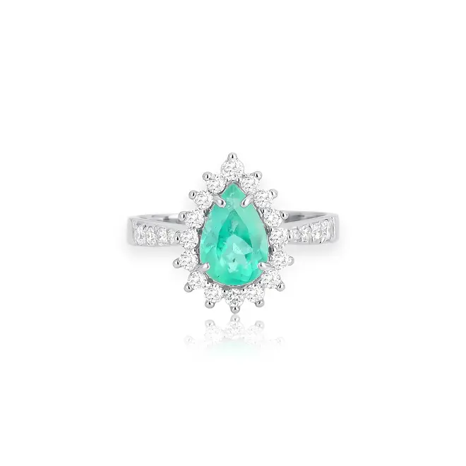 Anel gota de Esmeralda ouro branco 18k com Diamantes Coleção High Alta Joalheria 3