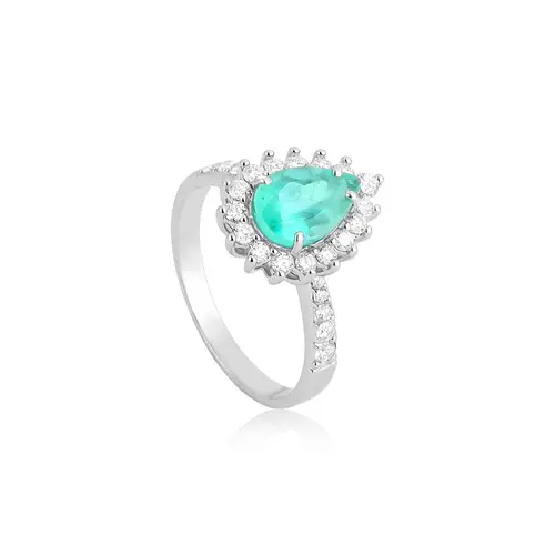 Anel gota de Esmeralda ouro branco 18k com Diamantes Coleção High Alta Joalheria