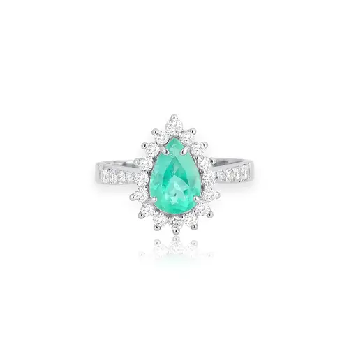 Anel gota de Esmeralda ouro branco 18k com Diamantes Coleção High Alta Joalheria