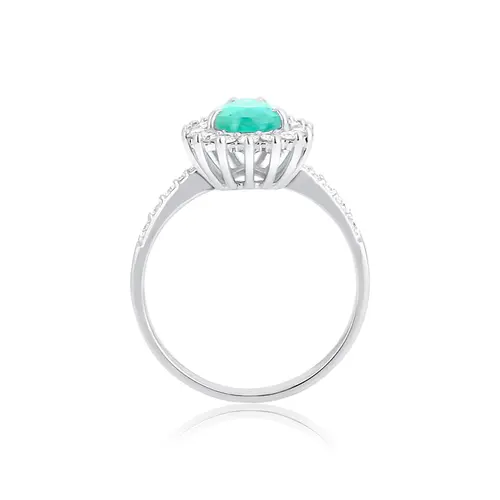 Anel gota de Esmeralda ouro branco 18k com Diamantes Coleção High Alta Joalheria