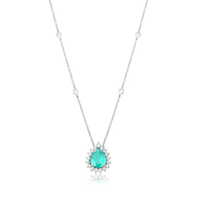 Gargantilha High Alta Joalheria gota de Esmeralda ouro branco 18k com Diamantes 1