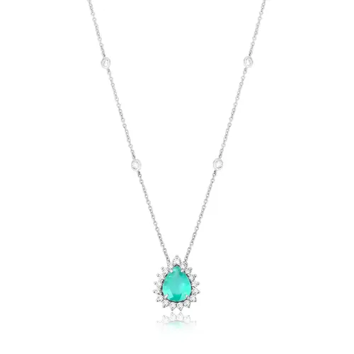 Gargantilha High Alta Joalheria gota de Esmeralda ouro branco 18k com Diamantes