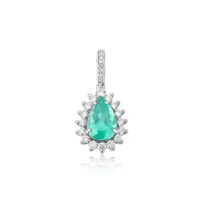 Pingente High Alta Joalheria gota de Esmeralda ouro branco 18k com Diamantes 1