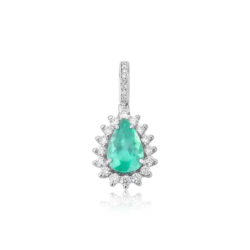 Pingente High Alta Joalheria gota de Esmeralda ouro branco 18k com Diamantes