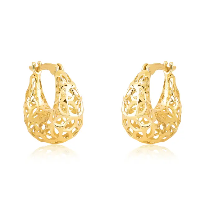 Brinco argola oval vazada ouro 18k textura filigrana 1