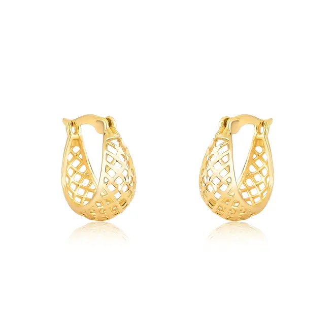 Brinco argola oval ouro 18k textura telada diamantada 1