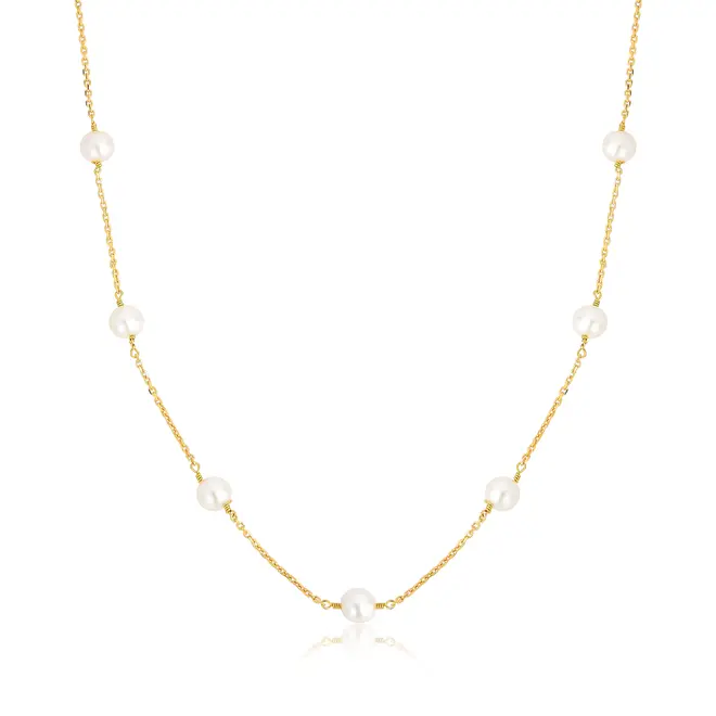 Gargantilha de Pérola ouro 18k corrente de elos 40/45CM 1