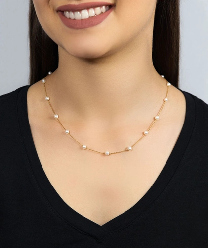 Gargantilha de Pérola ouro 18k corrente de elos 40/45CM
