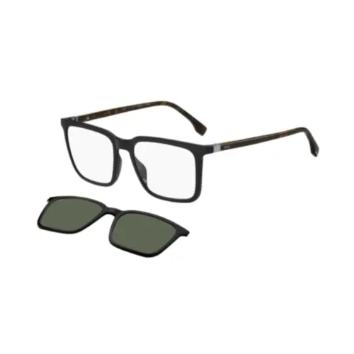 Óculos de Grau Hugo BOSS 1576/CS WR7 56UC S Acetato Preto Mesclado com lentes do Clip-On na cor Verde Polarizado