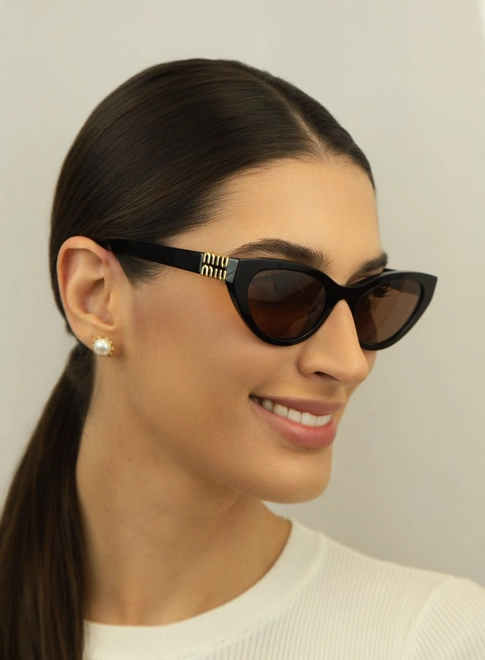 Óculos de Sol Miu Miu 0MU A04S 16K10I54 Acetato Preto com lentes na cor Marrom 5