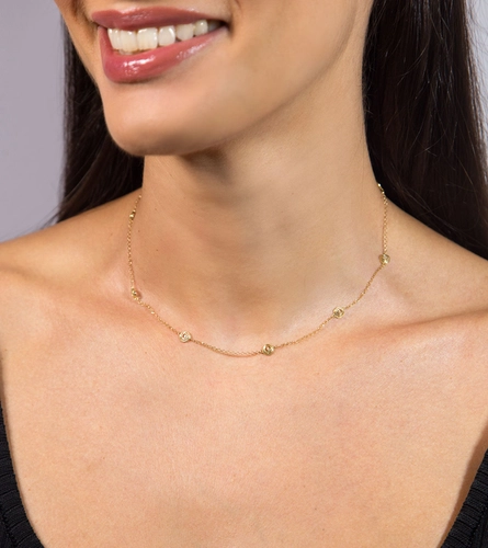 Gargantilha Nido Diamonds corrente de elos ouro 18k intercalada com 9 mini ninhos e Diamantes