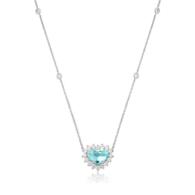 Gargantilha High Alta Joalheria ouro branco 18k coração de Turmalina Paraíba e Diamantes 1