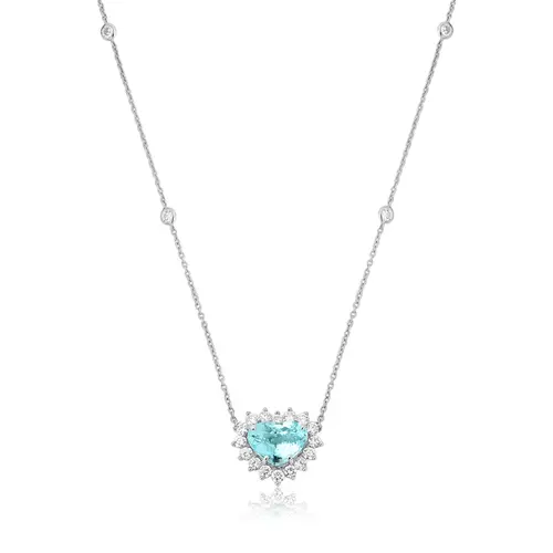 Gargantilha High Alta Joalheria ouro branco 18k coração de Turmalina Paraíba e Diamantes