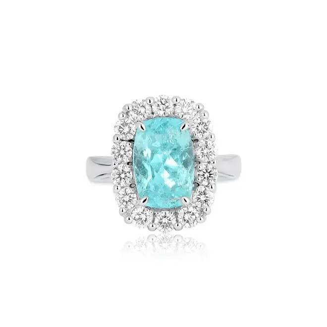 Anel High Alta Joalheria retangular de Turmalina Paraíba ouro branco 18k com Diamantes 4