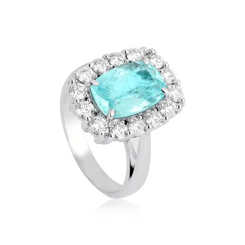 Anel High Alta Joalheria retangular de Turmalina Paraíba ouro branco 18k com Diamantes