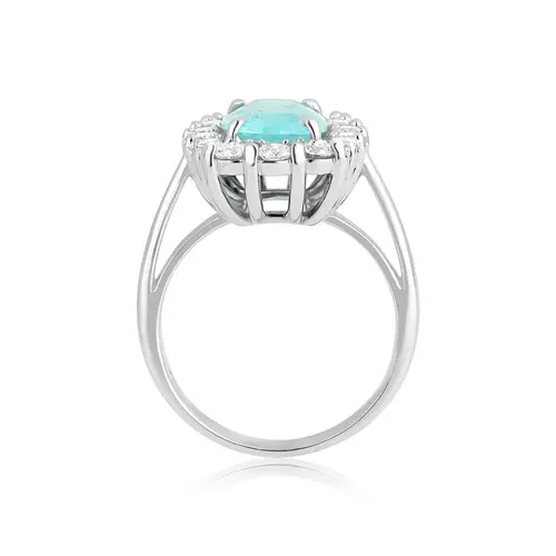 Anel High Alta Joalheria retangular de Turmalina Paraíba ouro branco 18k com Diamantes