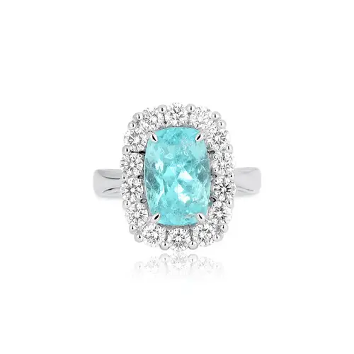 Anel High Alta Joalheria retangular de Turmalina Paraíba ouro branco 18k com Diamantes