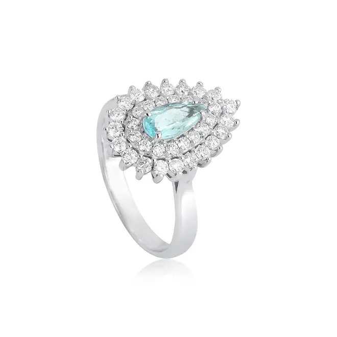 Anel High Alta Joalheria gota de Turmalina Paraíba ouro branco 18k com Diamantes 1
