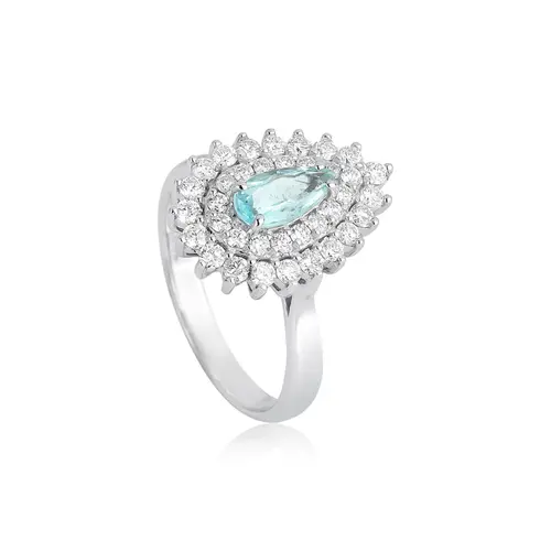 Anel High Alta Joalheria gota de Turmalina Paraíba ouro branco 18k com Diamantes