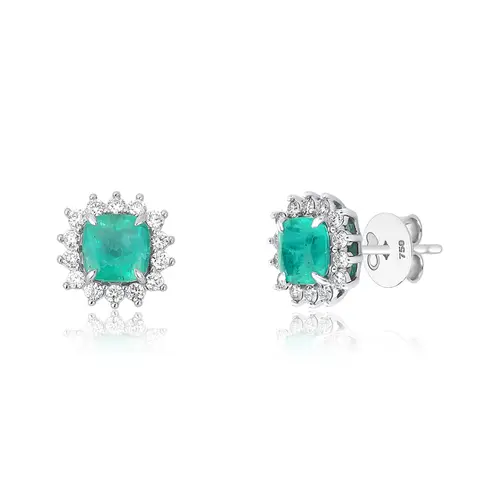 Brinco High Alta Joalheria Stud de Esmeralda ouro branco 18k com Diamantes